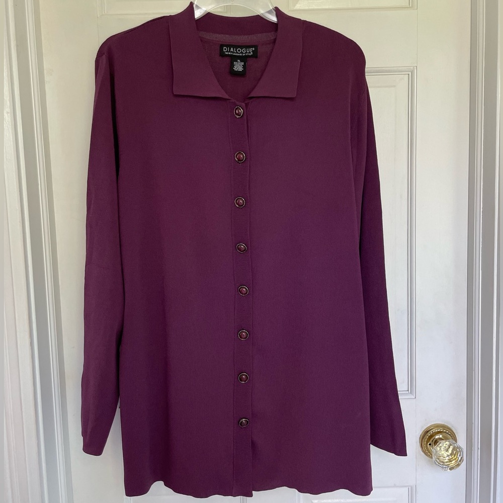 XL plum, purple Dialogue, button-down cardigan